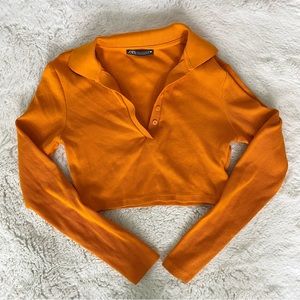 Zara Cropped Long Sleeve Collared Shirt